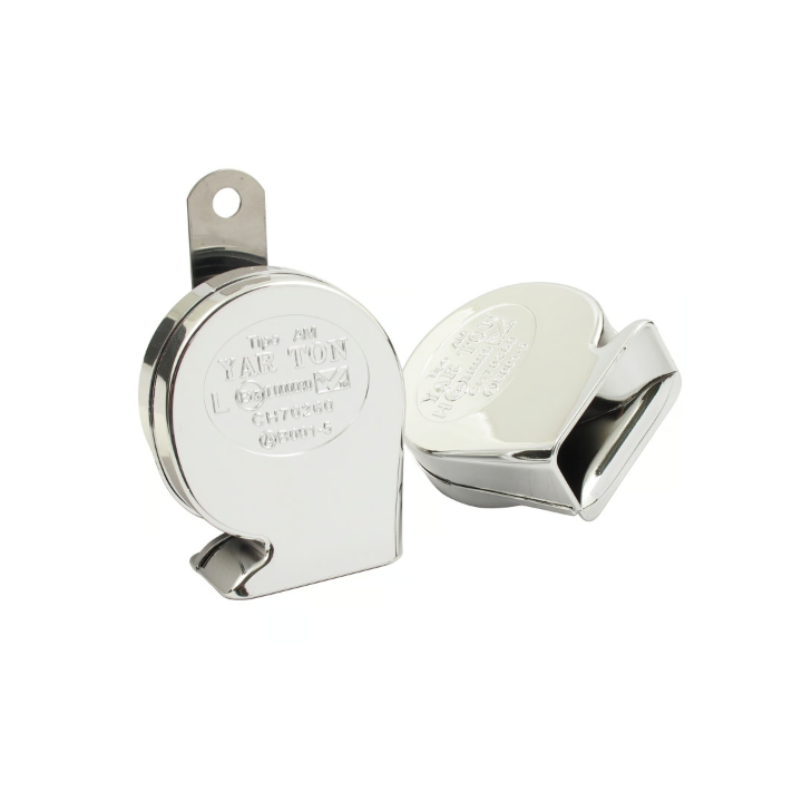 12-volt mini turbine horn set. Chrome